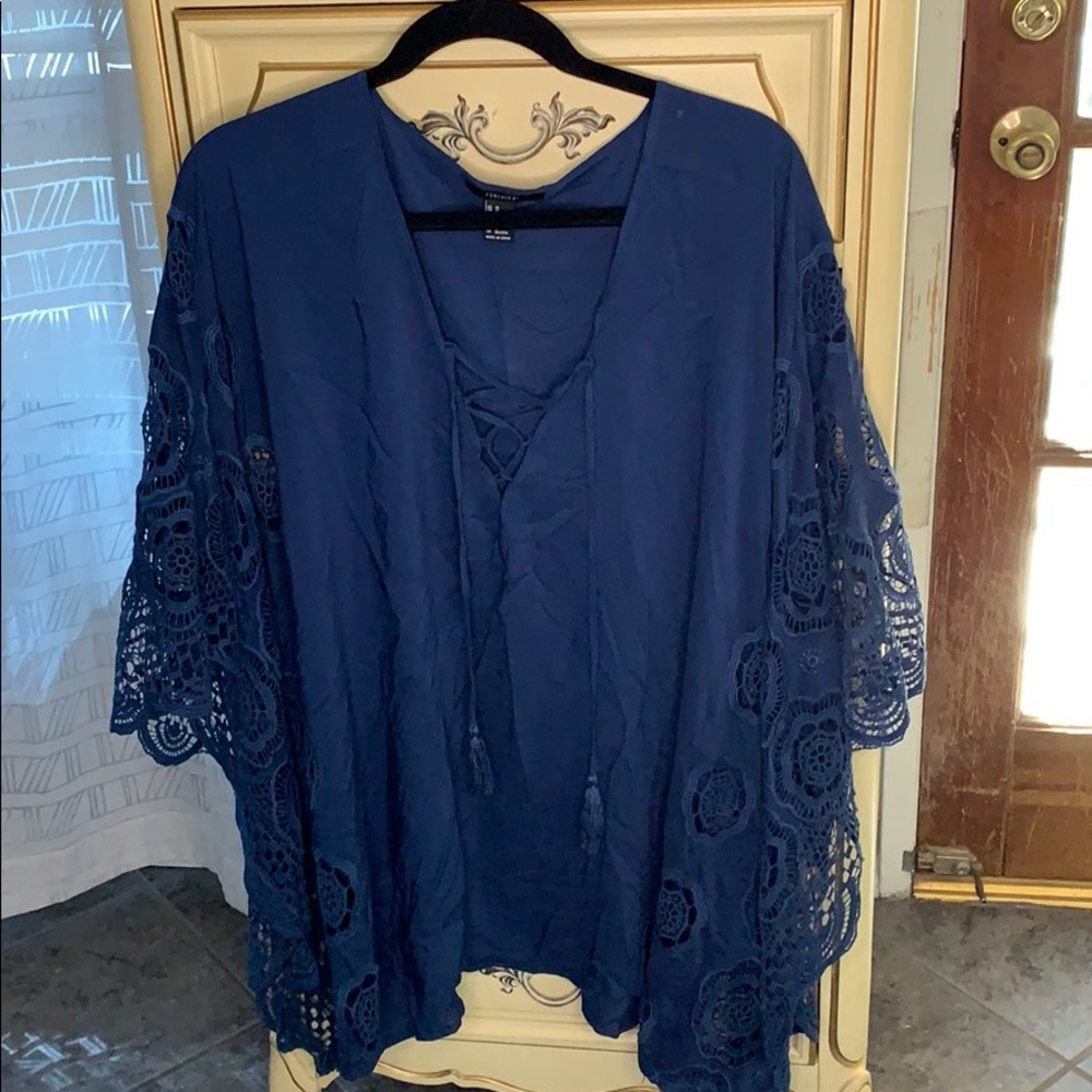 Navy blue crochet lace coverup